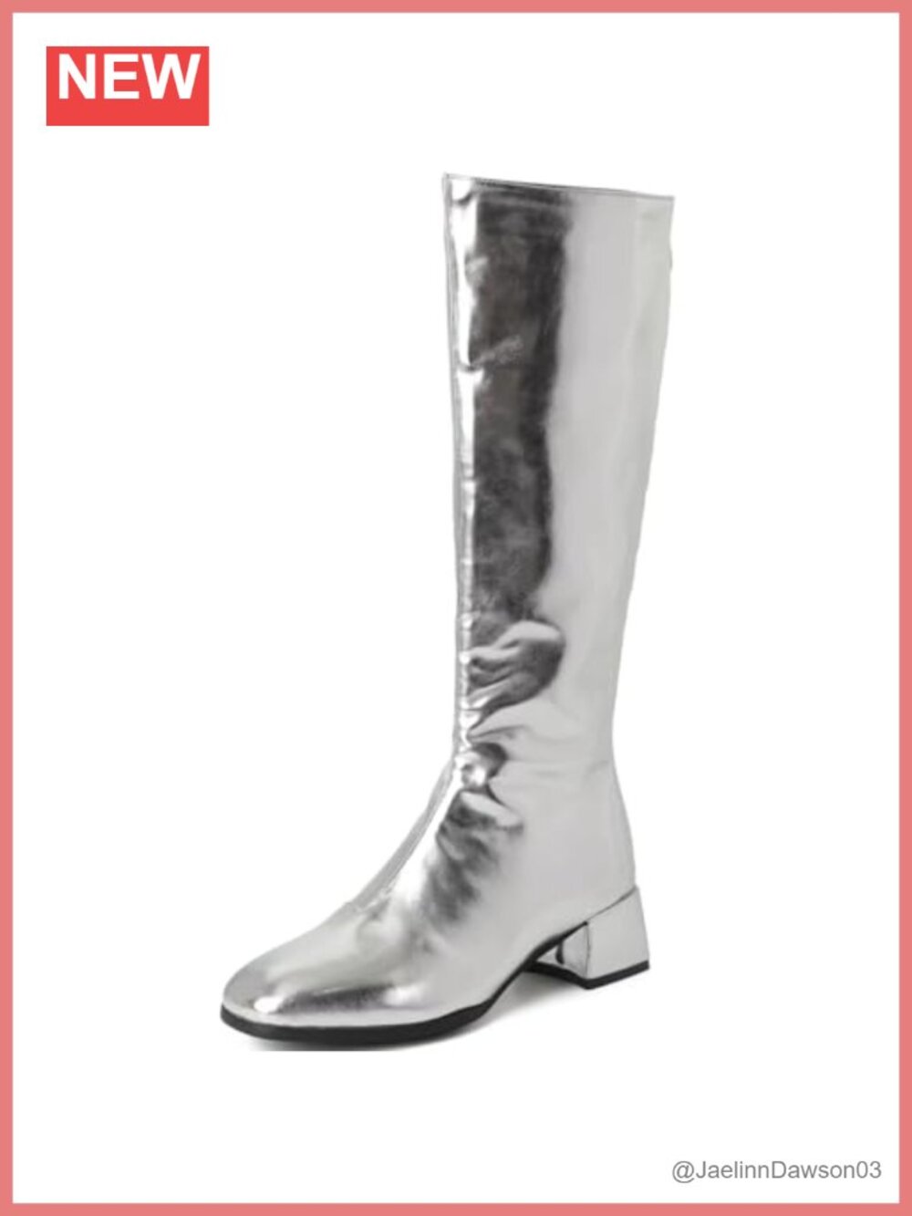 Women Faux Leather Knee High Boots Chunky Block Heel Back Zip Square Toe